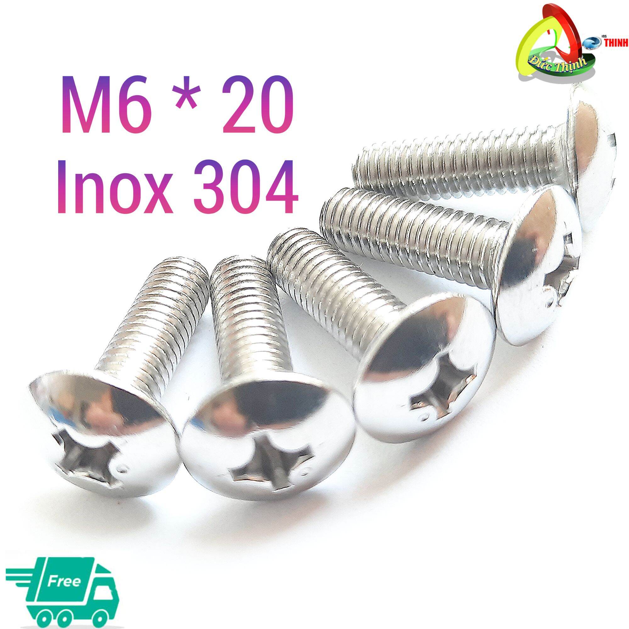 20 con vít inox 304 cao cấp m6 * 20 đầu dù ren mịn