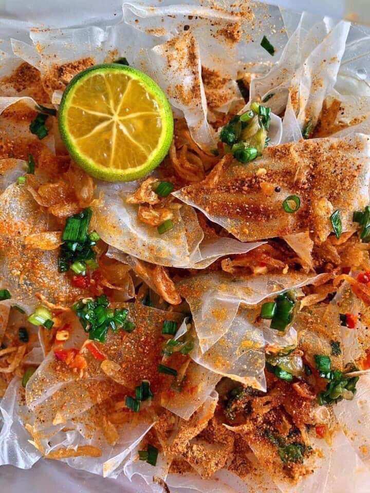 bánh tráng xì ke. (sa tế, tỏi phi, tép, muối tôm)