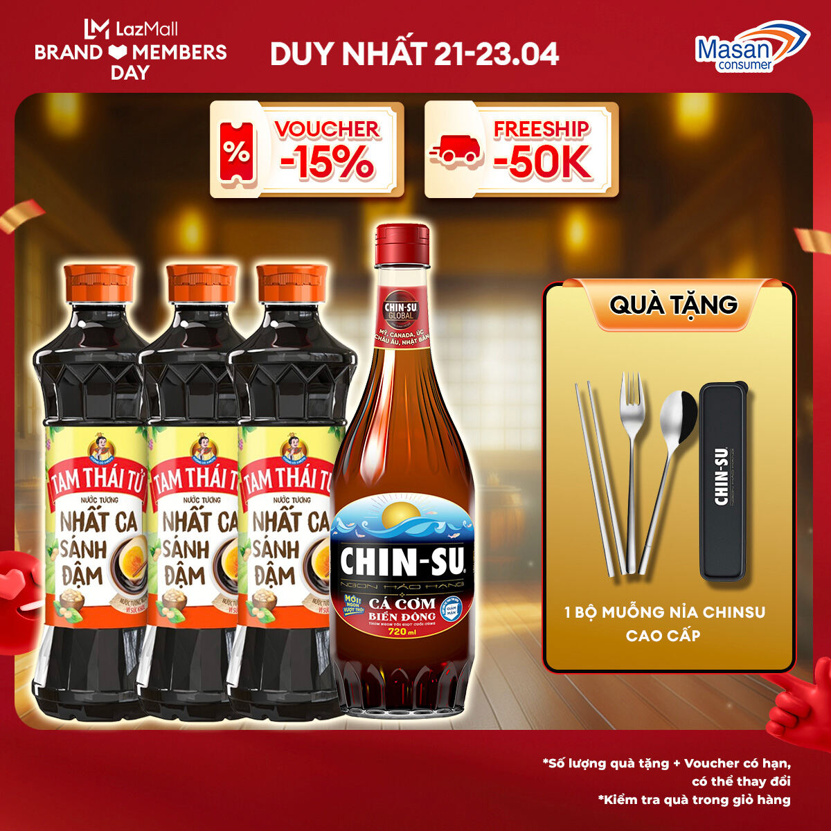 [15-17.4 Voucher 18% CHO ĐƠN TỪ 199k]Combo 3 Nước Tương Tam Thái Tử Nhất Ca Sánh Đậm 500ml và 1 Nước Mắm CHIN-SU Cá Cơm Biển Đông Chai 720ml