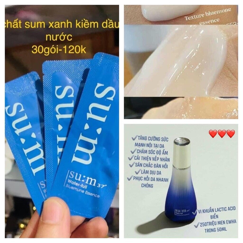 [10 gói] Tinh chất cấp nước kiềm dầu,giảm mụn Sum xanh Water full Bluemune Essence
