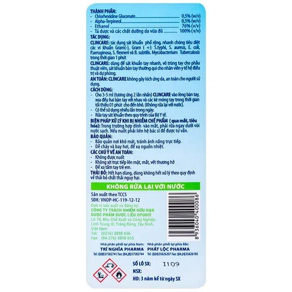 Nước rửa tay CLINCARE 500ml