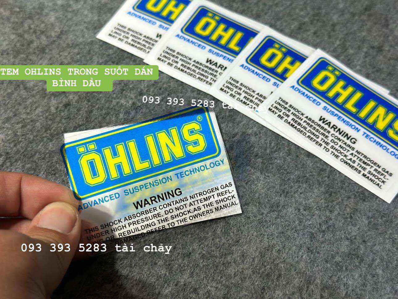 Tem ohlins trong suốt dán bình dầu và nhiều vi trí khác