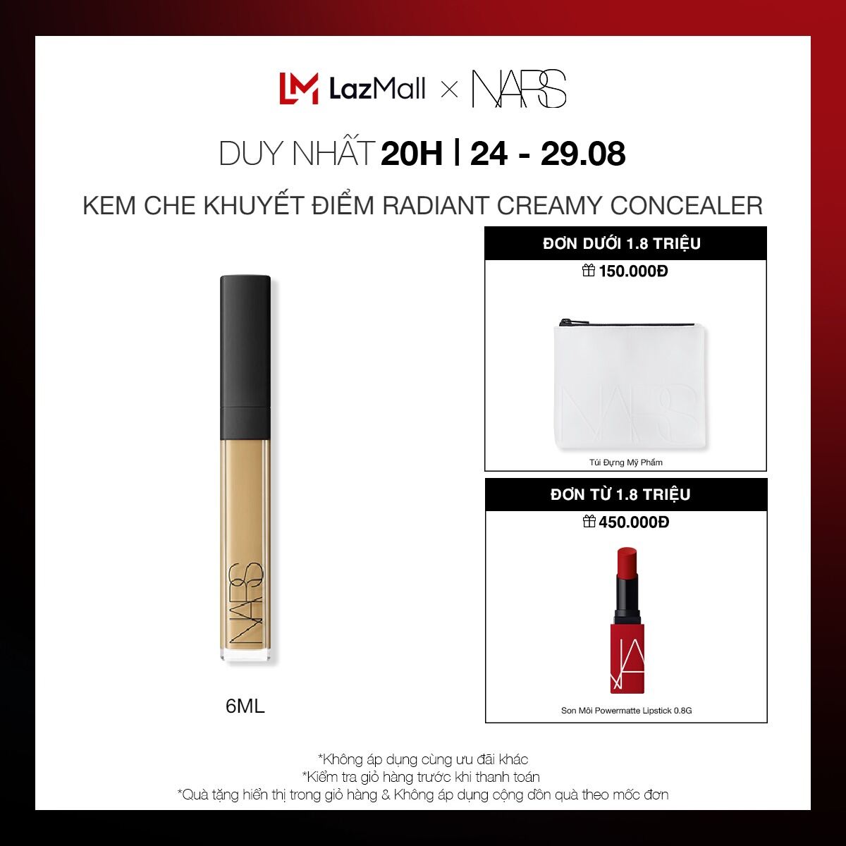 [20H  24-29.08  QUÀ TẶNG ĐẾN 450K] Kem che khuyết điểm NARS Radiant Creamy Concealer 6ml