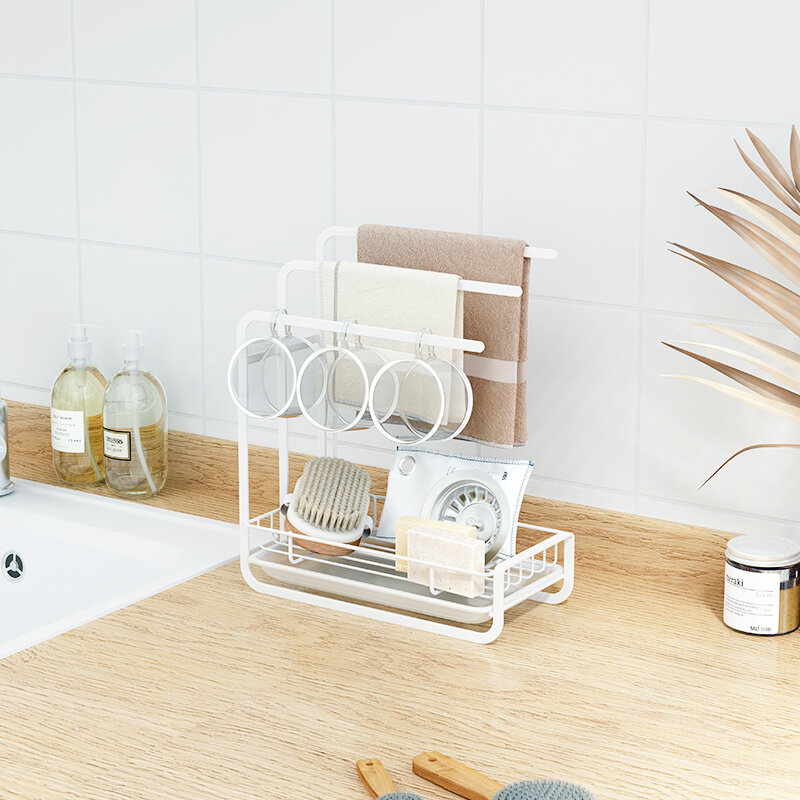 Giá treo khăn lau nhà bếp giá đựng giẻ rửa bát treo tường không cần đục lỗ giá để đồ bọt biển thoát nước bồn rửa mặt gia dụng