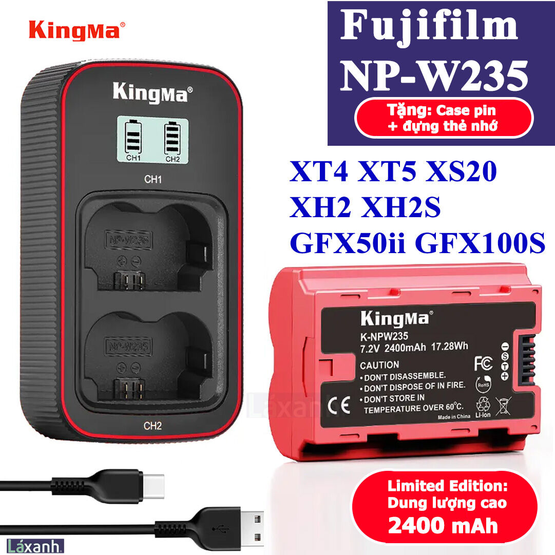 Fujifilm W235 DL cao 2400mAh | Pin và sạc máy ảnh Kingma Fujifilm XT4 XT5 XH2 GFX50 GFX50S GFX100 XH2S XT4 X-T4  XT5 X-T5  XH2 X-H2 XH2S X-H2S GFX100S  GFX50S GFX50S II GFX50S mark 2 fujifilm np w235