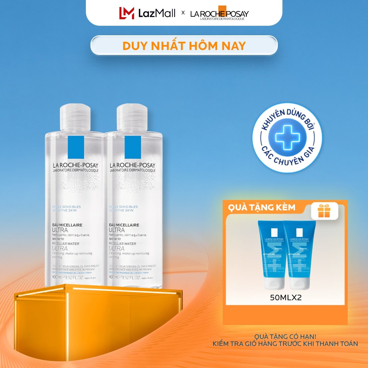 Bộ đôi nước làm sạch sâu và tẩy trang cho da nhạy cảm La Roche-Posay Micellar Water Ultra Sensitive Skin 400ml