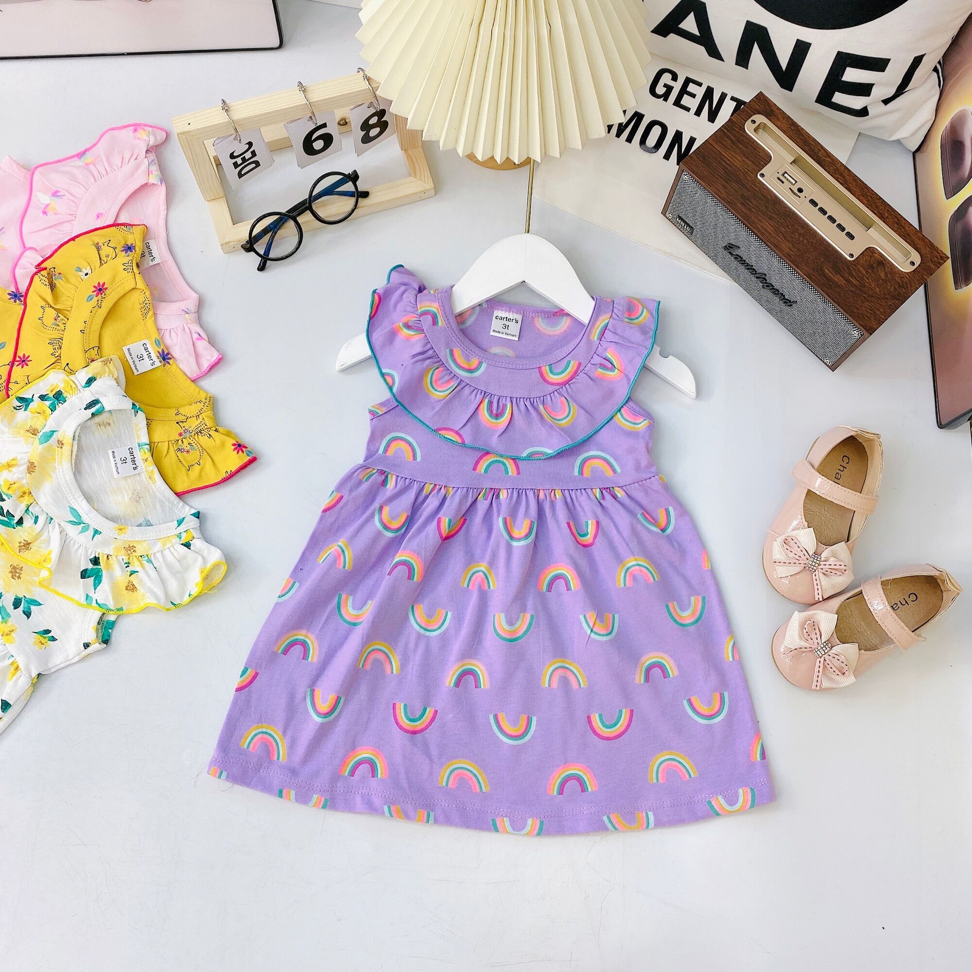 Váy thun cotton bèo cổ VNXK bé gái
