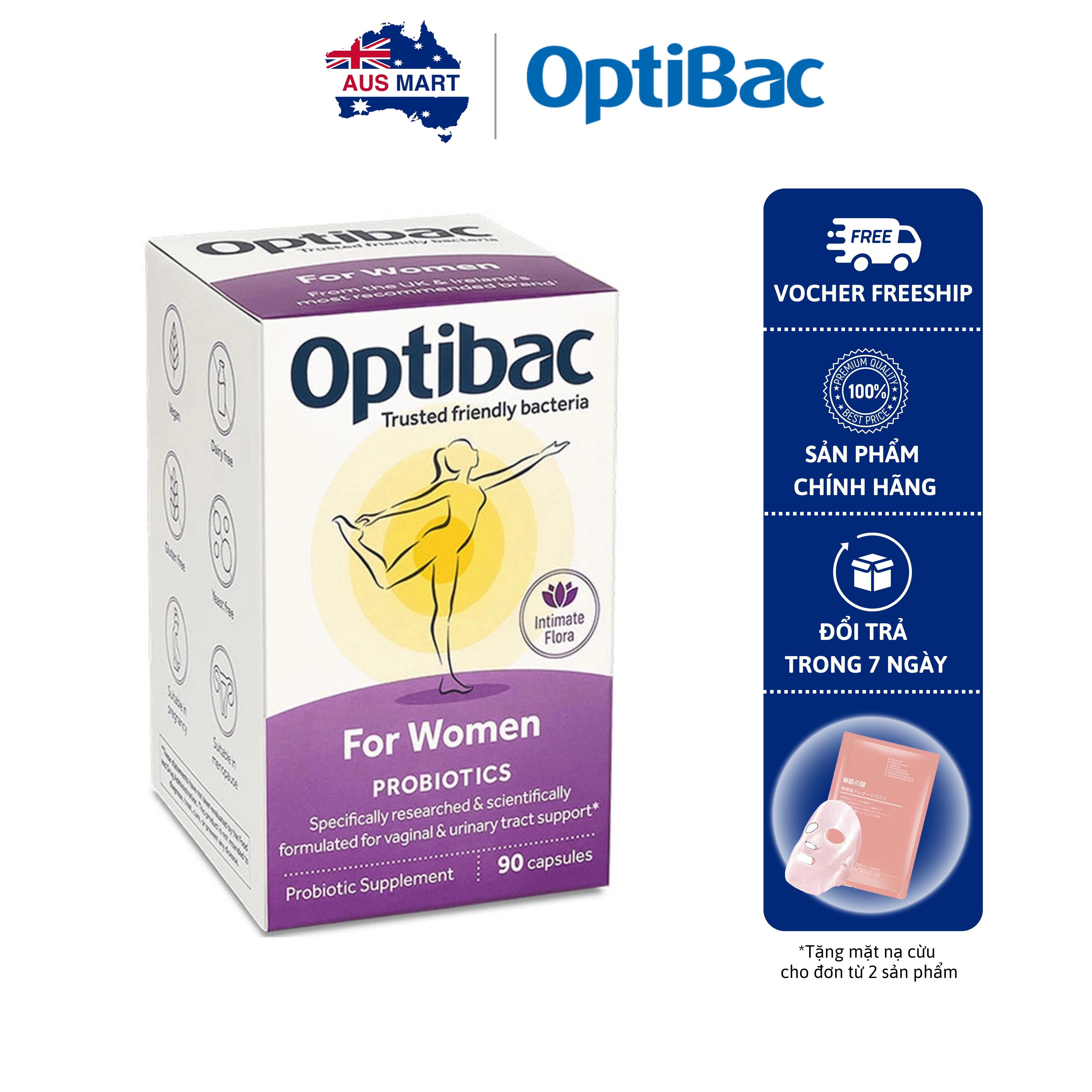 Men vi sinh Optibac tím Optibac Probiotics For Women, UK (30/90 viên) giảm viêm phụ khoa cho phụ nữ