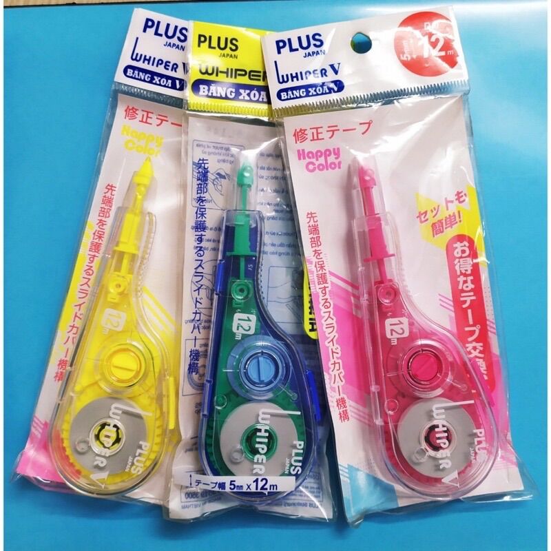 Bút xoá kéo + ruột xoá băng xoá plus whiper v happy color wh 12 mét