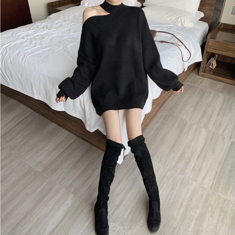 Áo nỉ nữ khoét vai dài tay