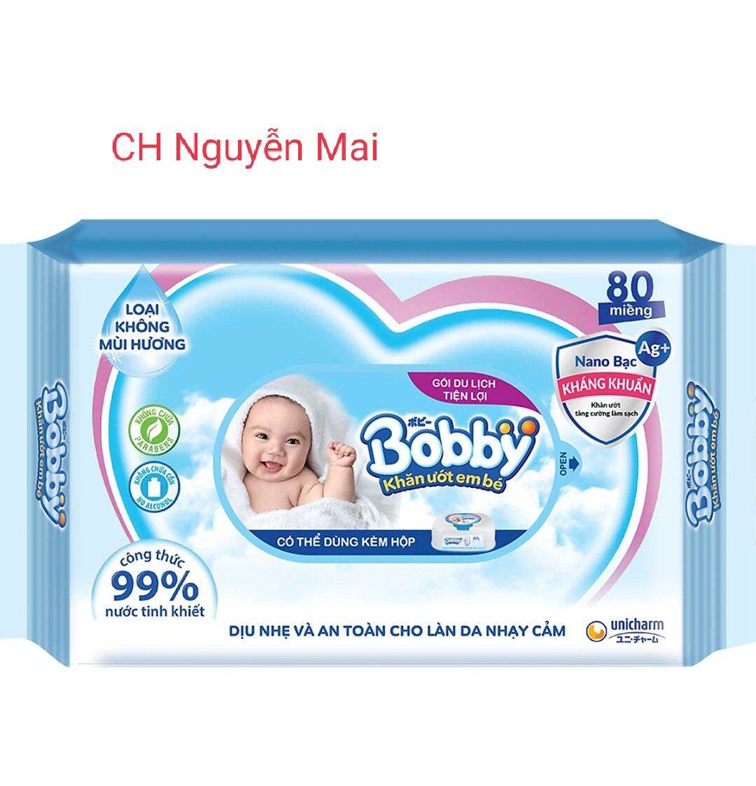 Khăn Ướt Bobby Care Không Mùi - 80 tờ/gói