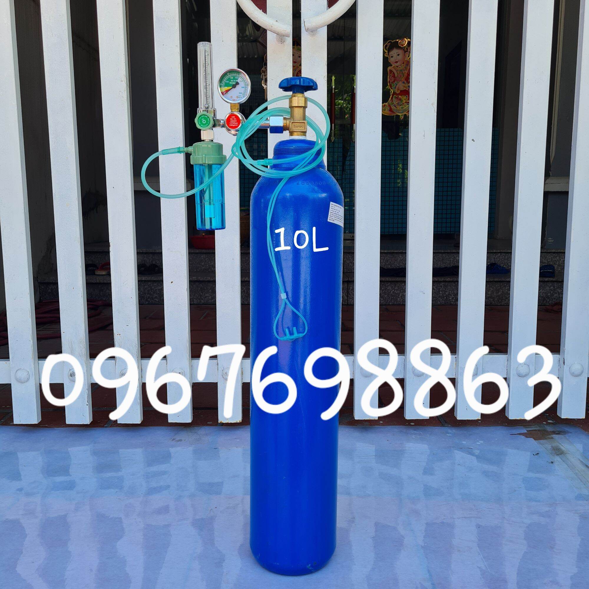 Bình Thở Oxy 10Lít Dùng Tại Nhà ( Đồng Hồ Điều Áp Dây Thở Oxy )