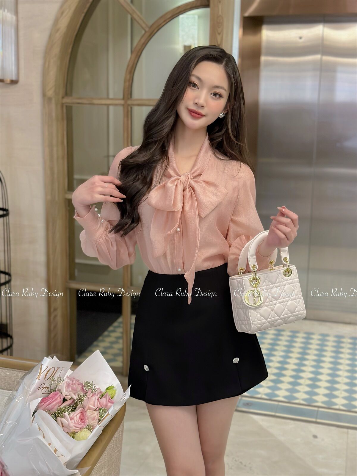 Áo sơ mi thắt nơ Libre hàng thiết kế by Clara