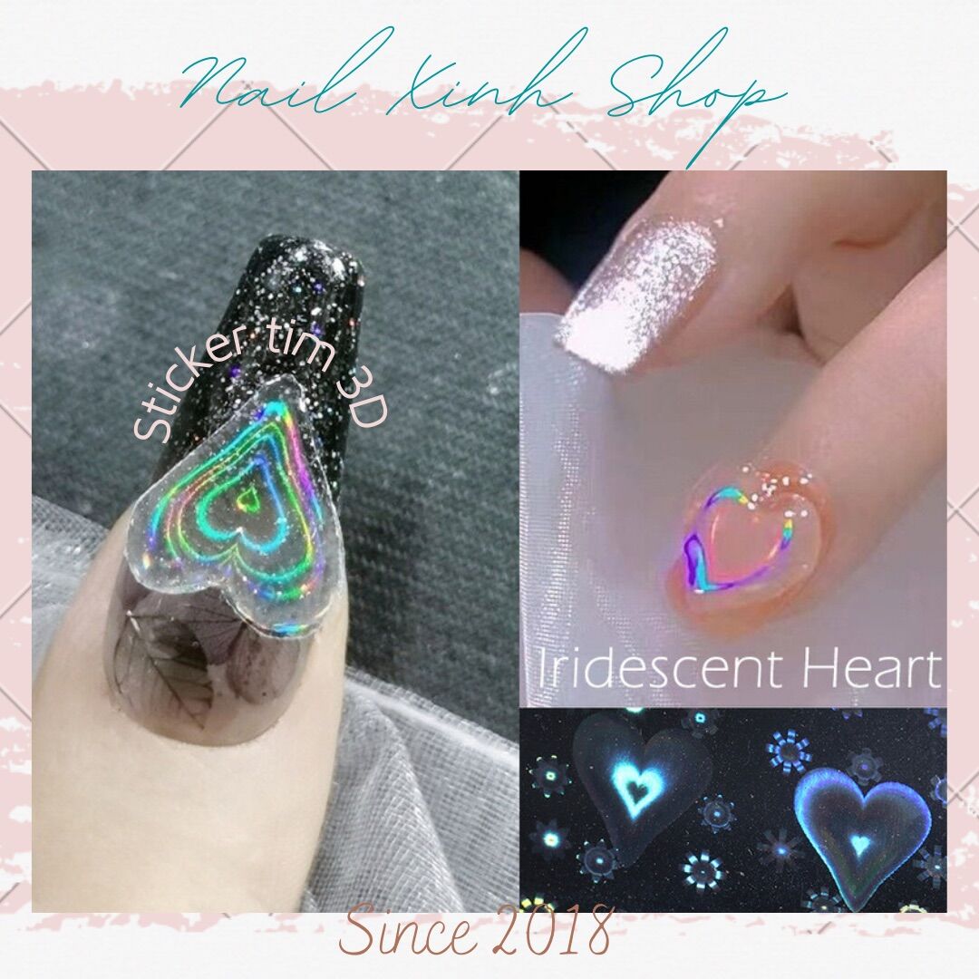 Sticker tim 3D dành cho nail hot trend lấp lánh
