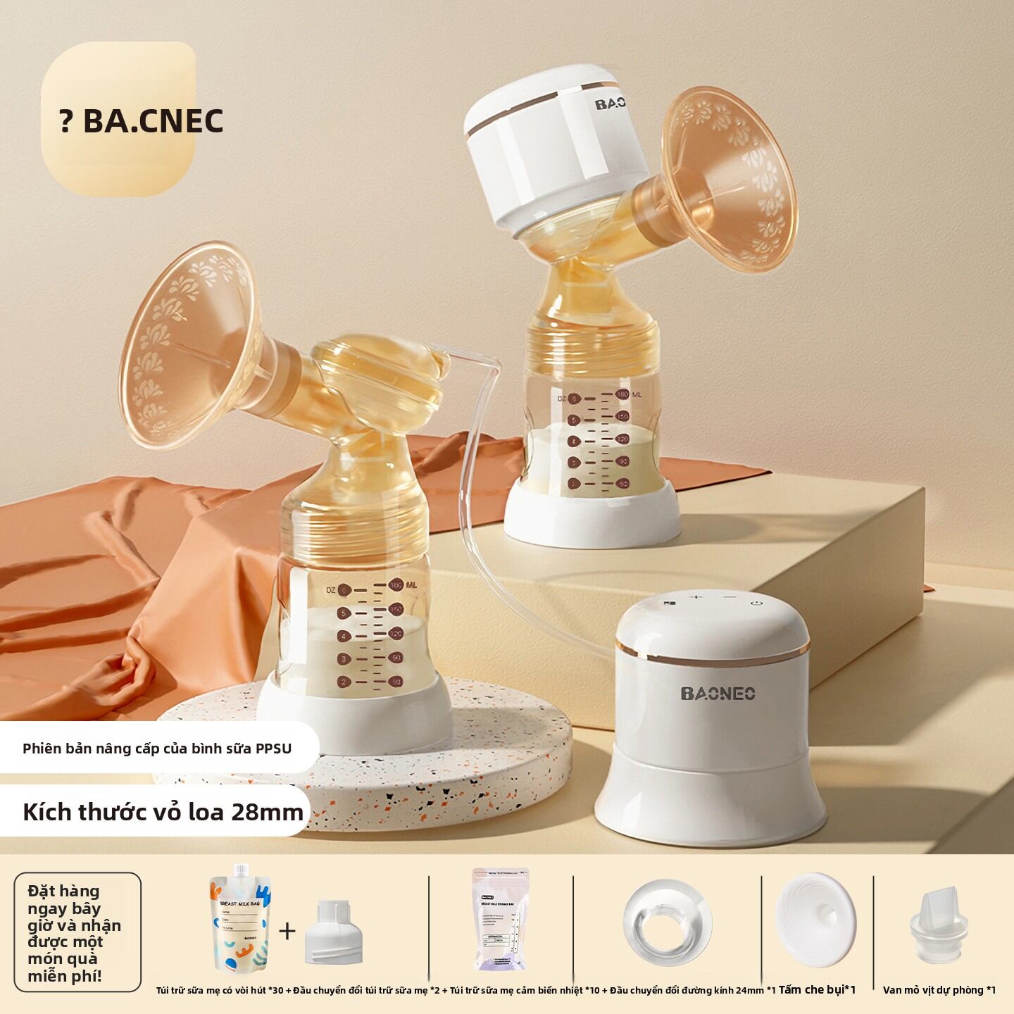 Baoneo | Máy Hút Sữa Chiều Tự Động có Chức Năng Massage và Ít Ồn