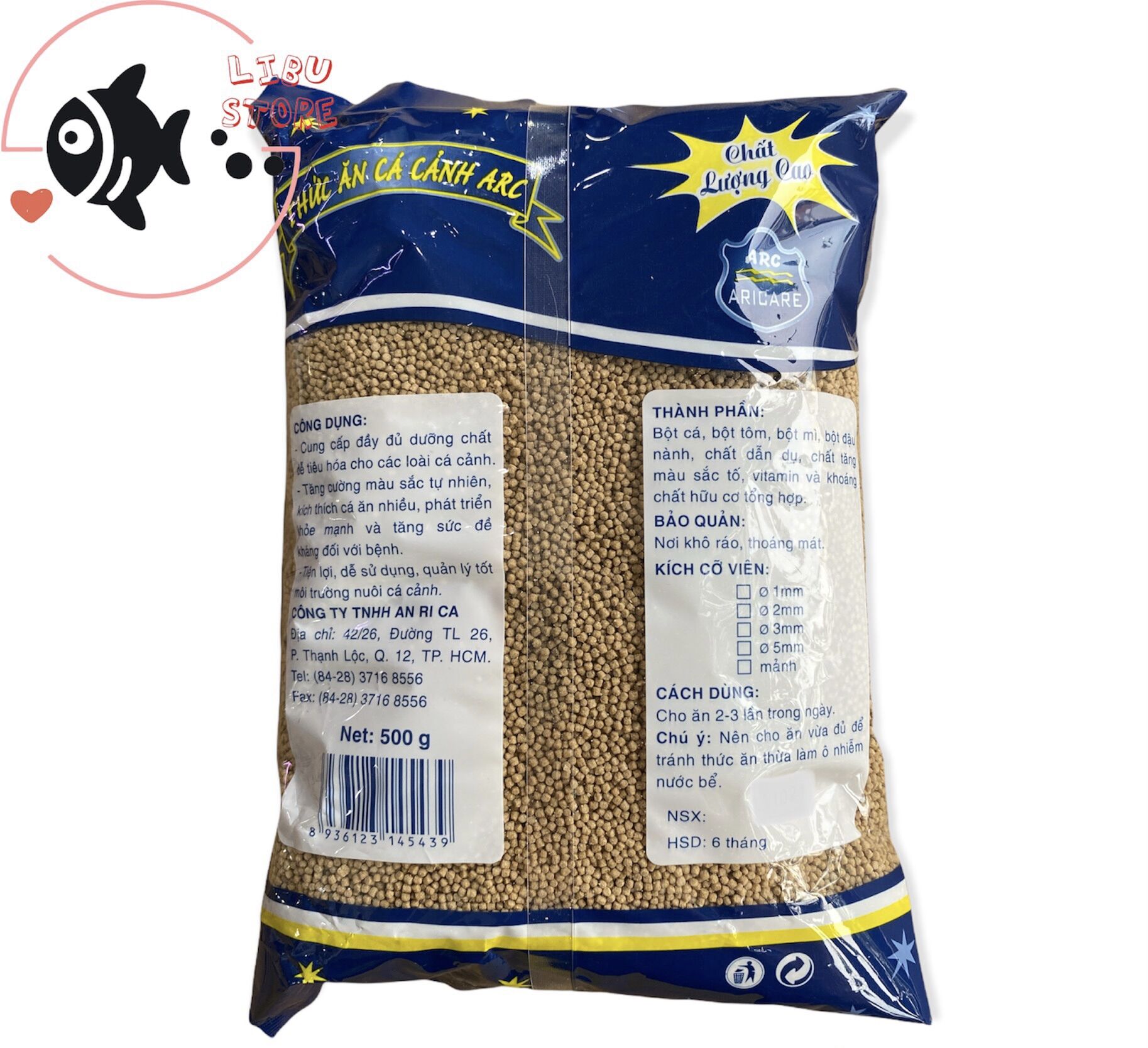 Thức Ăn Cho Cá Cảnh ARICARE Hạt Size 1mm - 500g