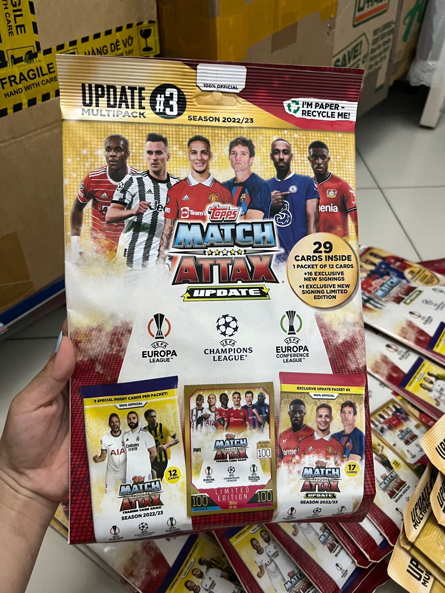 Túi thẻ cầu thủ bóng đá match attax update multipack 3 mùa 22/23