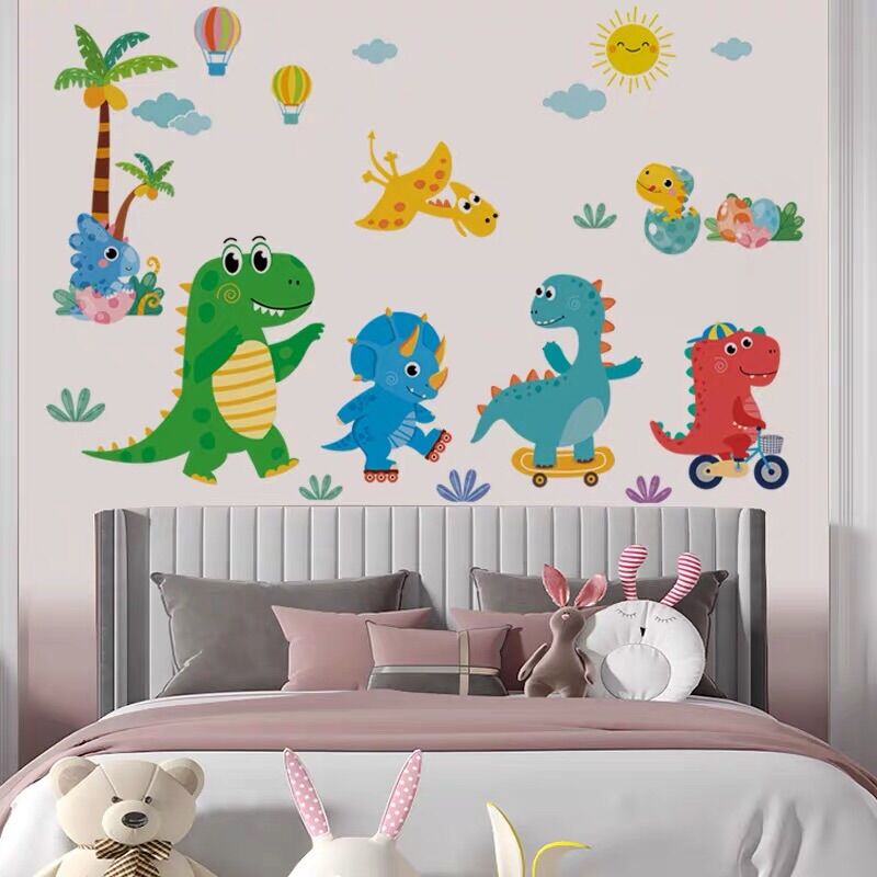 Decal dán tường cho bé khủng long sắc màu