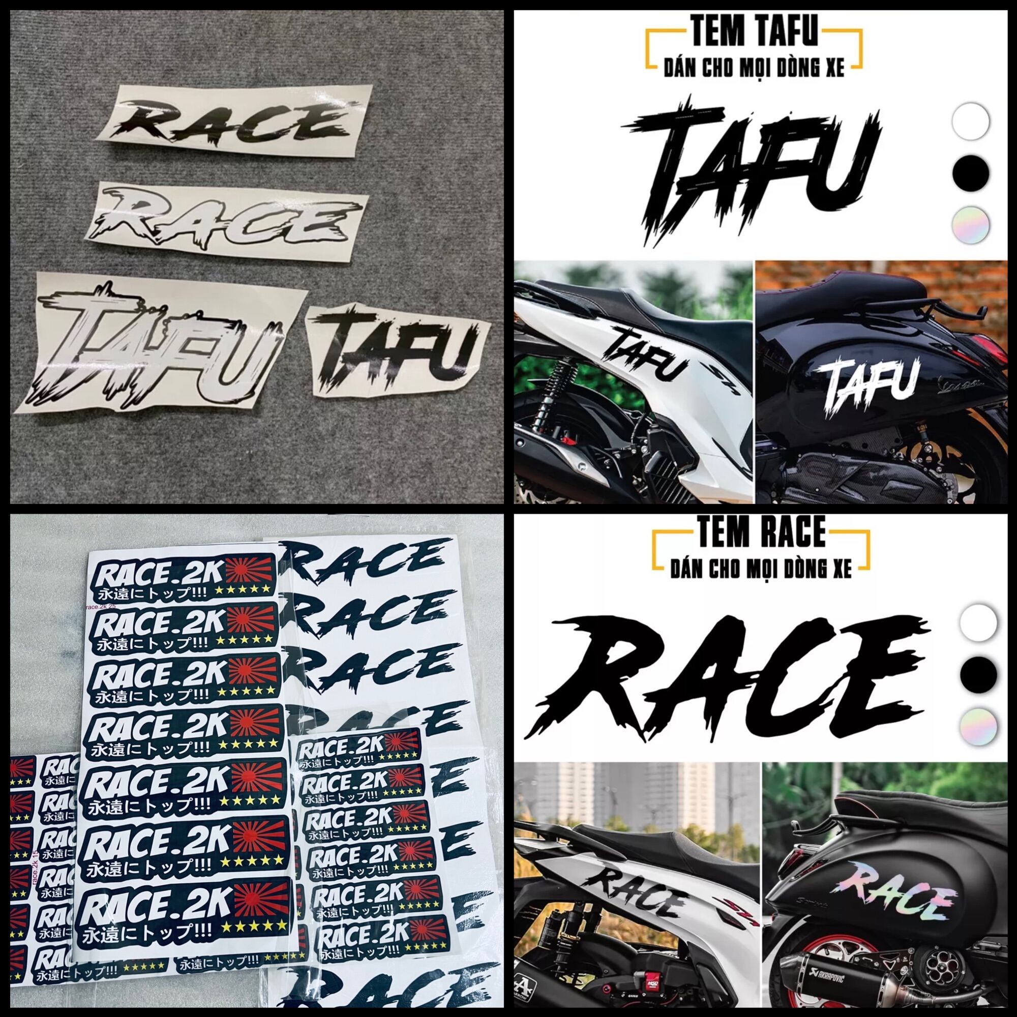 Tem team dán decal logo sticker chữ RACE TAFU race.2k trang trí xe máy  vespa vario vision airblade sh