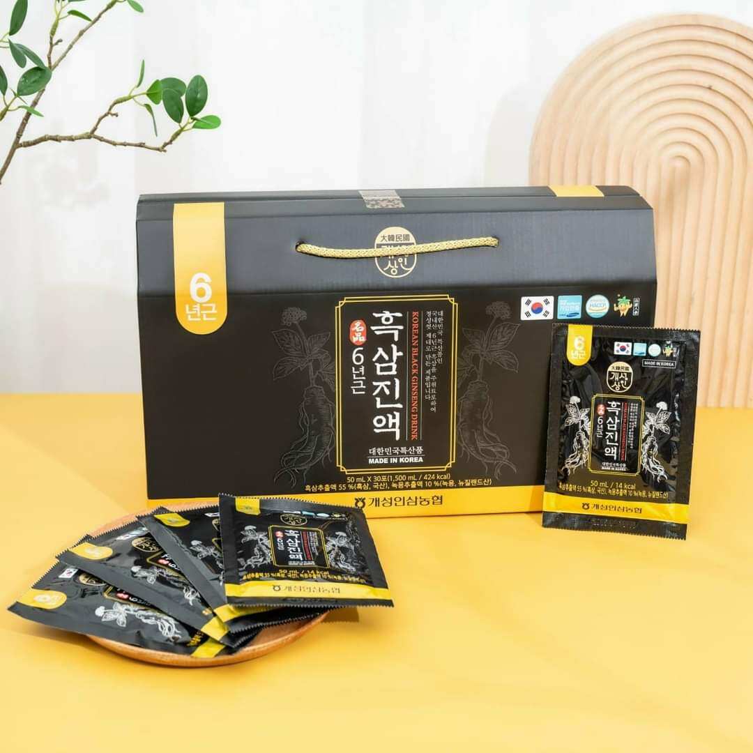 Nước hắc sâm Hàn Quốc Korea Black Red Ginseng drink hộp 30 gói 50ml date mới