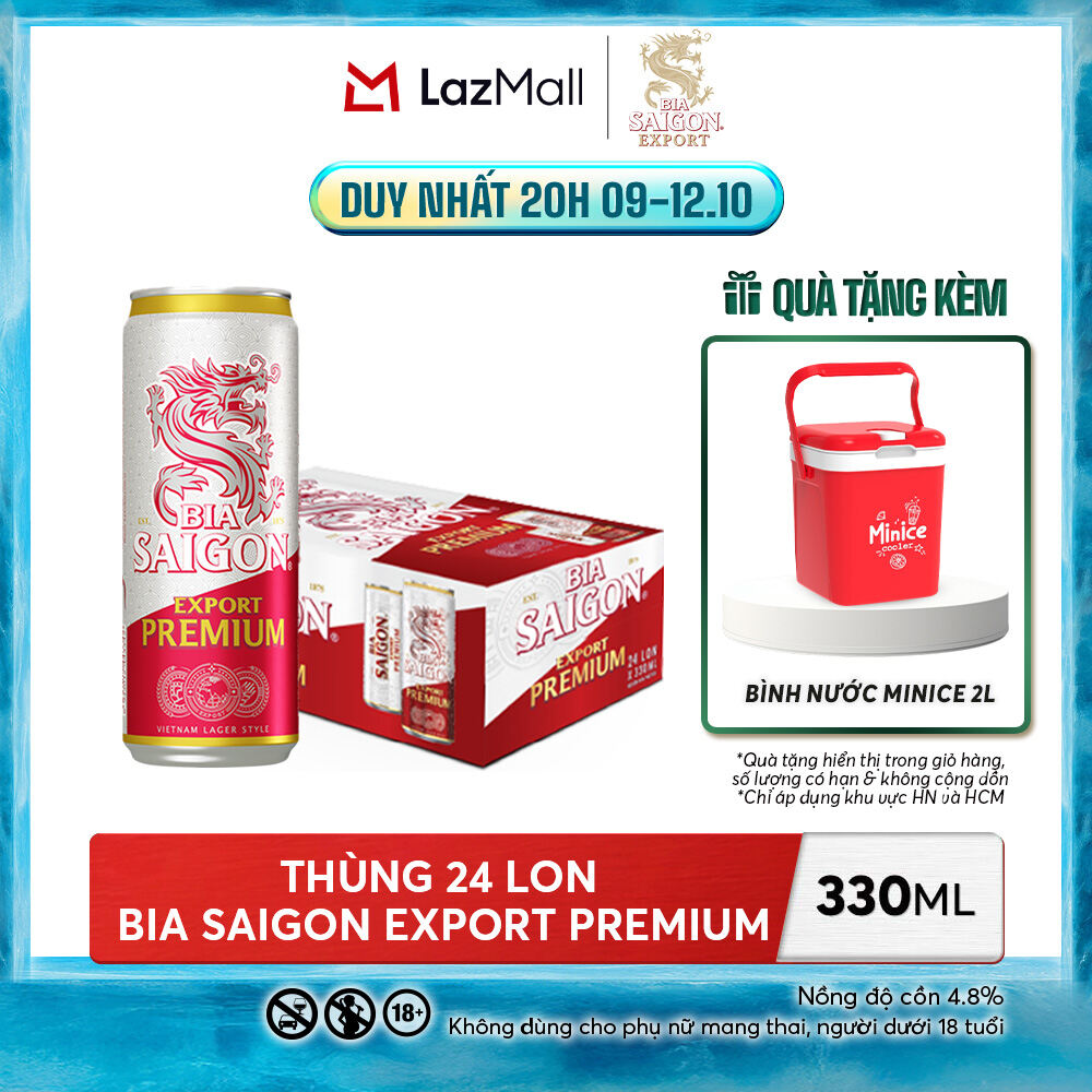 Nồng Độ Cồn 4.8% - Thùng 24 Lon Bia Sài Gòn Export Premium 330ml