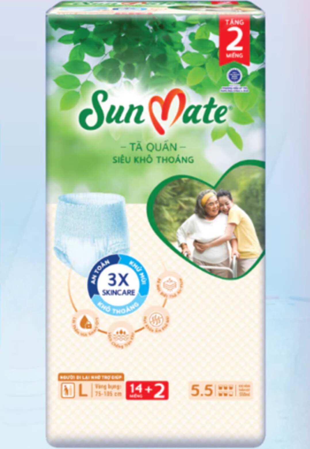 - tặng thêm 2 miếng- tã quần sunmate l14 siêu khô thoáng - date luôn mới