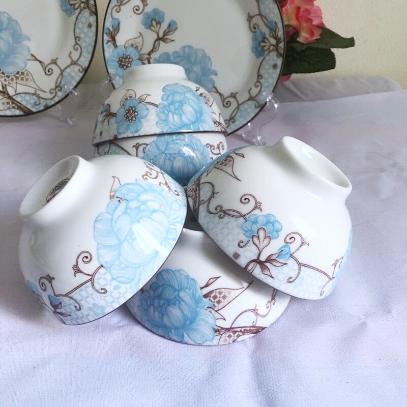 10 chén cơm bát tràng hoa văn xanh, bát cơm