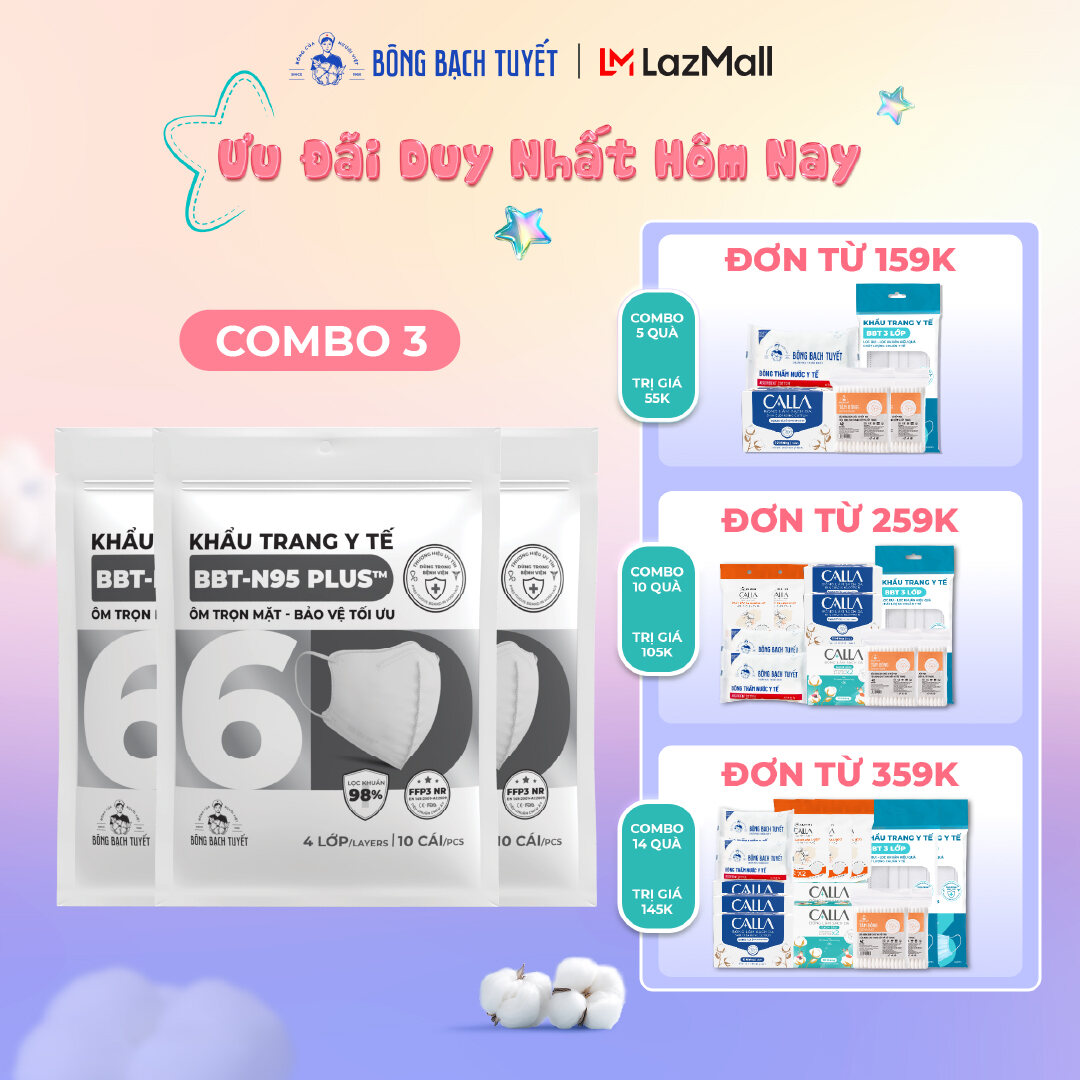Khẩu trang 6D - N95 Plus trắng 4 lớp (10 cái/gói)