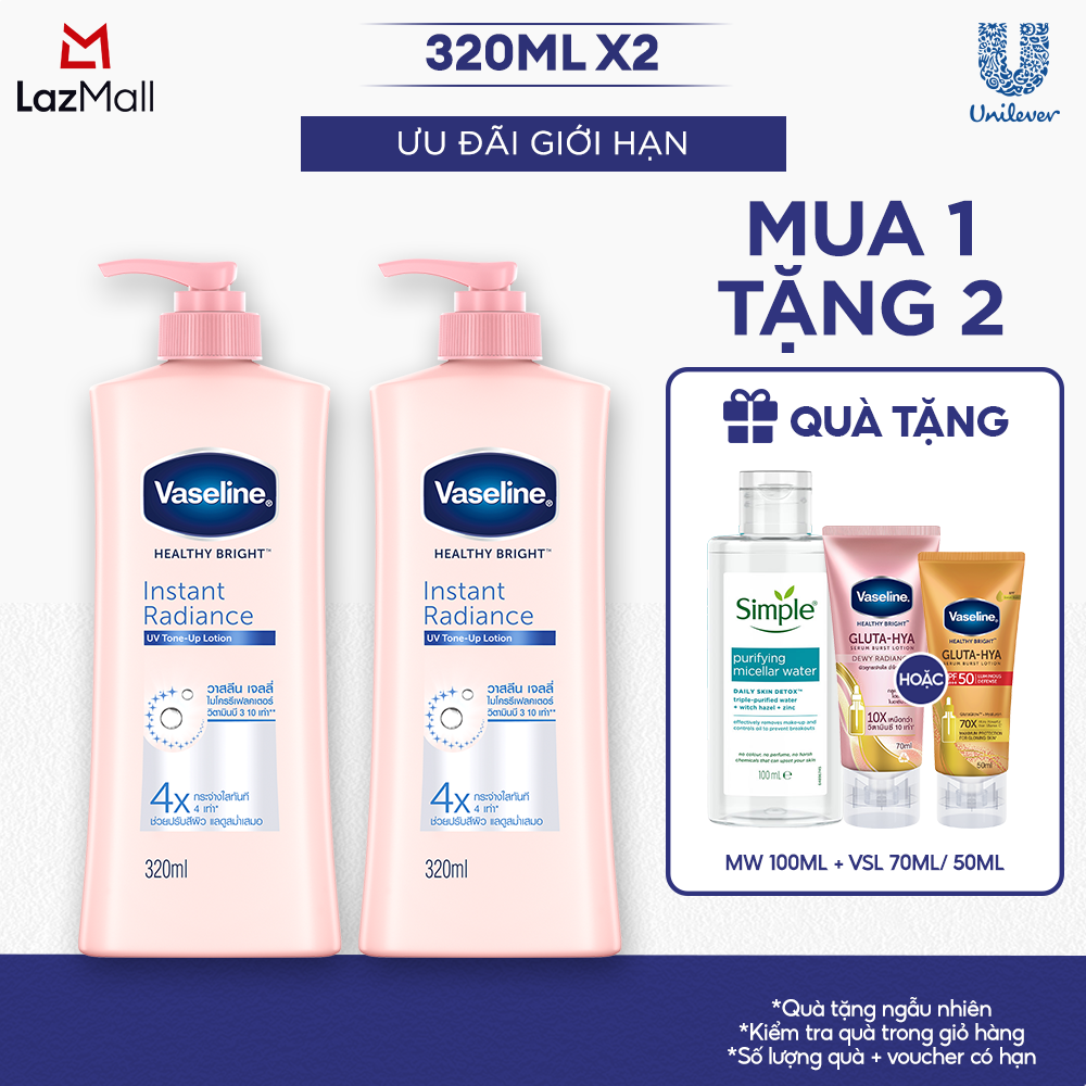 Combo 2 Sữa Dưỡng Thể Vaseline Dưỡng Ẩm Sáng Da Instant Radiance Vi Chất Phản Quang Giúp Da Sáng Tức Thì Gấp 4 Lần 320ml x 2 (bao bì và dung tích tùy đợt nhập hàng)