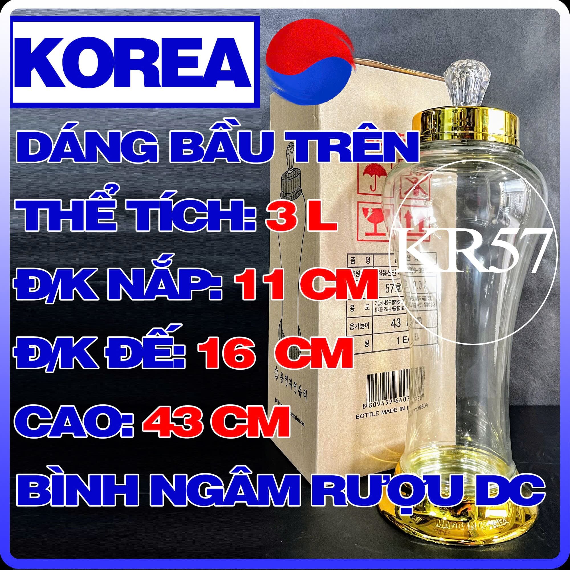 Bình Thuỷ Tinh Hàn Quốc Yongcheon BẦU TRÊN 3L / 3.5L / 4.5L / 5.5L