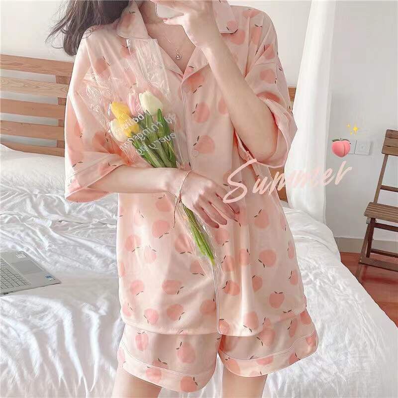 Bộ ngủ pizama cộc tay kate lụa loại 1 yêu luôn