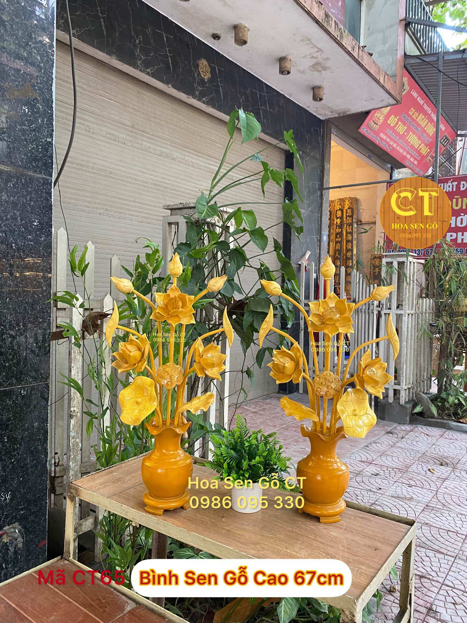 Hoa Sen Gỗ Cao 67cm - 1 Bình