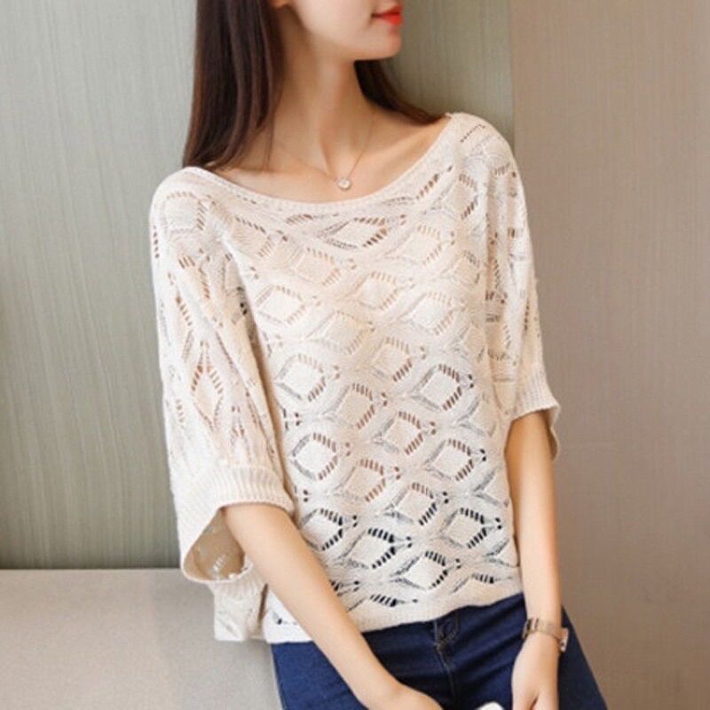 Áo len lưới mỏng dáng cánh dơi diện xuân hè -ALM02