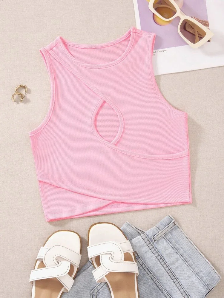 Áo croptop cổ tròn sát nách đan chéo Eo 04