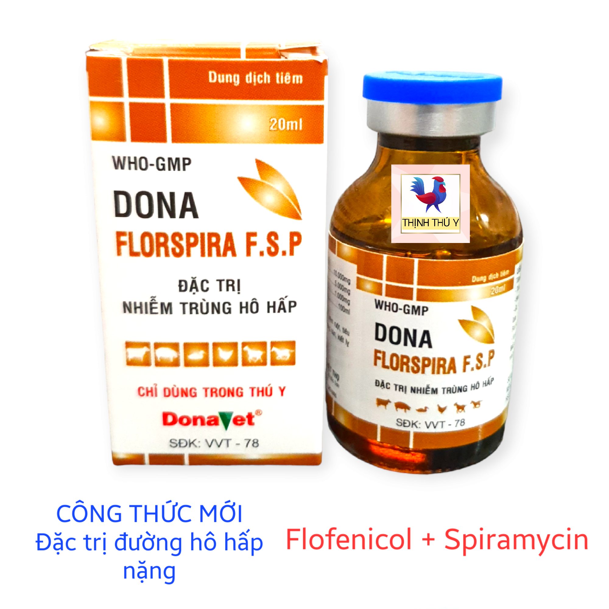 Dona FLORSPIRA FSP (20ml) - Đặc tr.i nhiễm trùng đường hô hấp nặng, lâu không khỏi cho gà đá, chó mèo