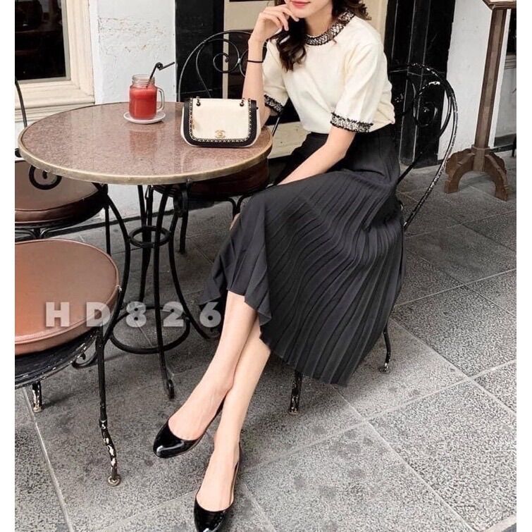 Chân váy xếp ly dáng dài