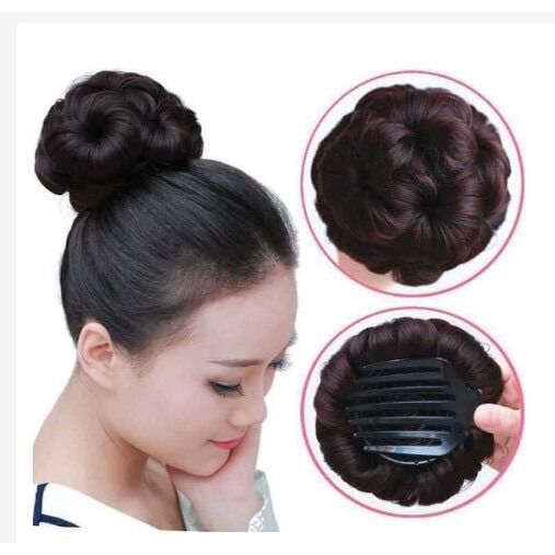 Tóc giả búi trung niên hoa trà ❇️
