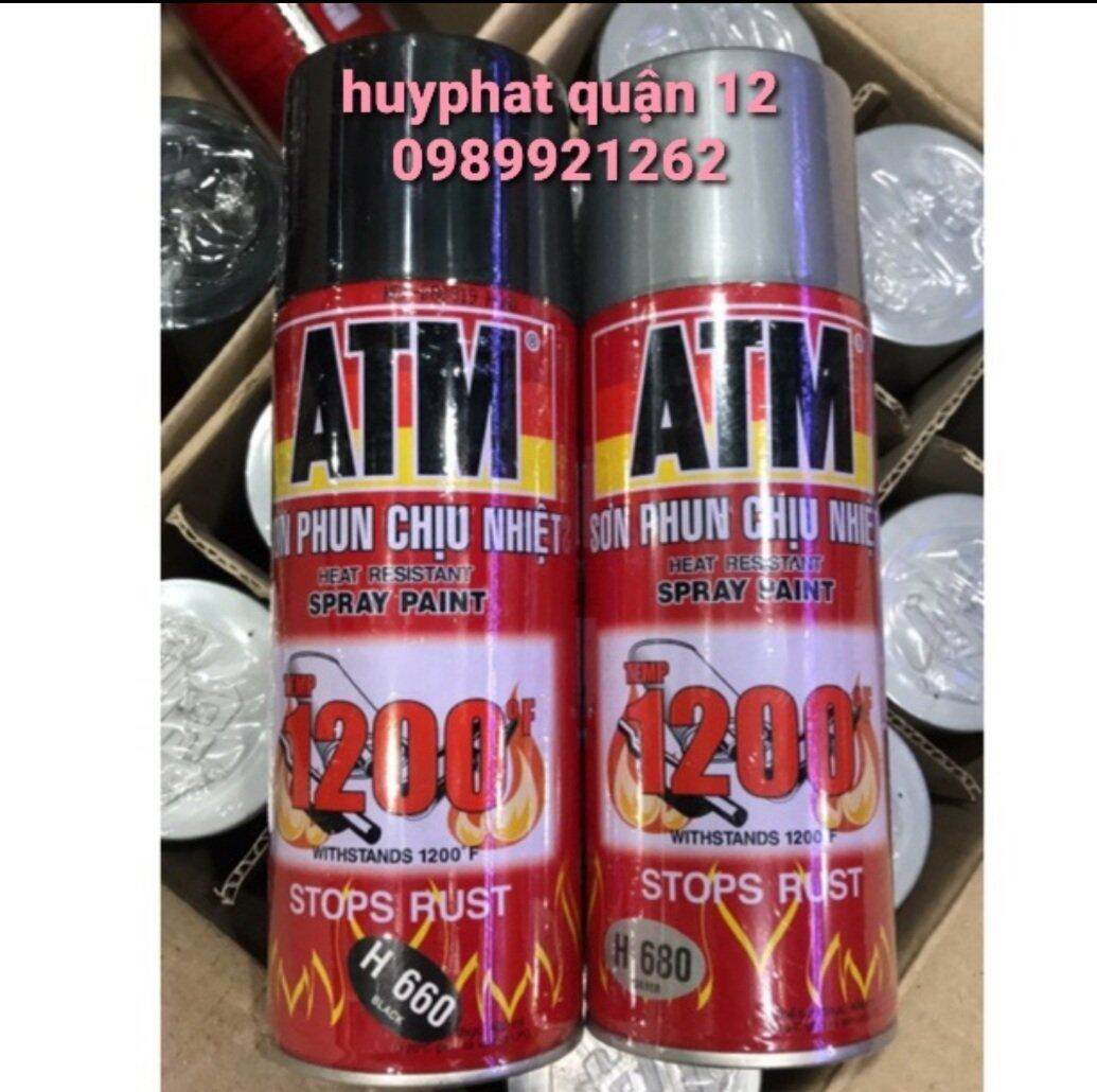 Sơn xịt atm chịu nhiệt chống cháy màu đen h660 _ màu bạc h680