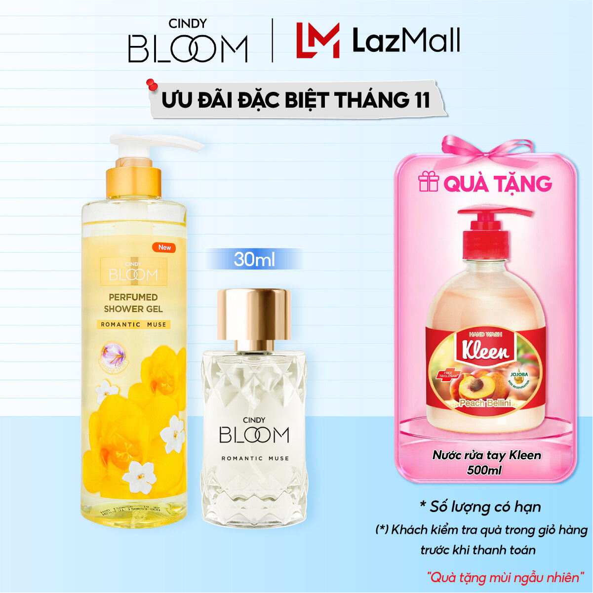 Combo Sữa Tắm + Nước Hoa Cindy Bloom Romantic Muse Quyến Rũ Lãng Mạn 640g + 30ml