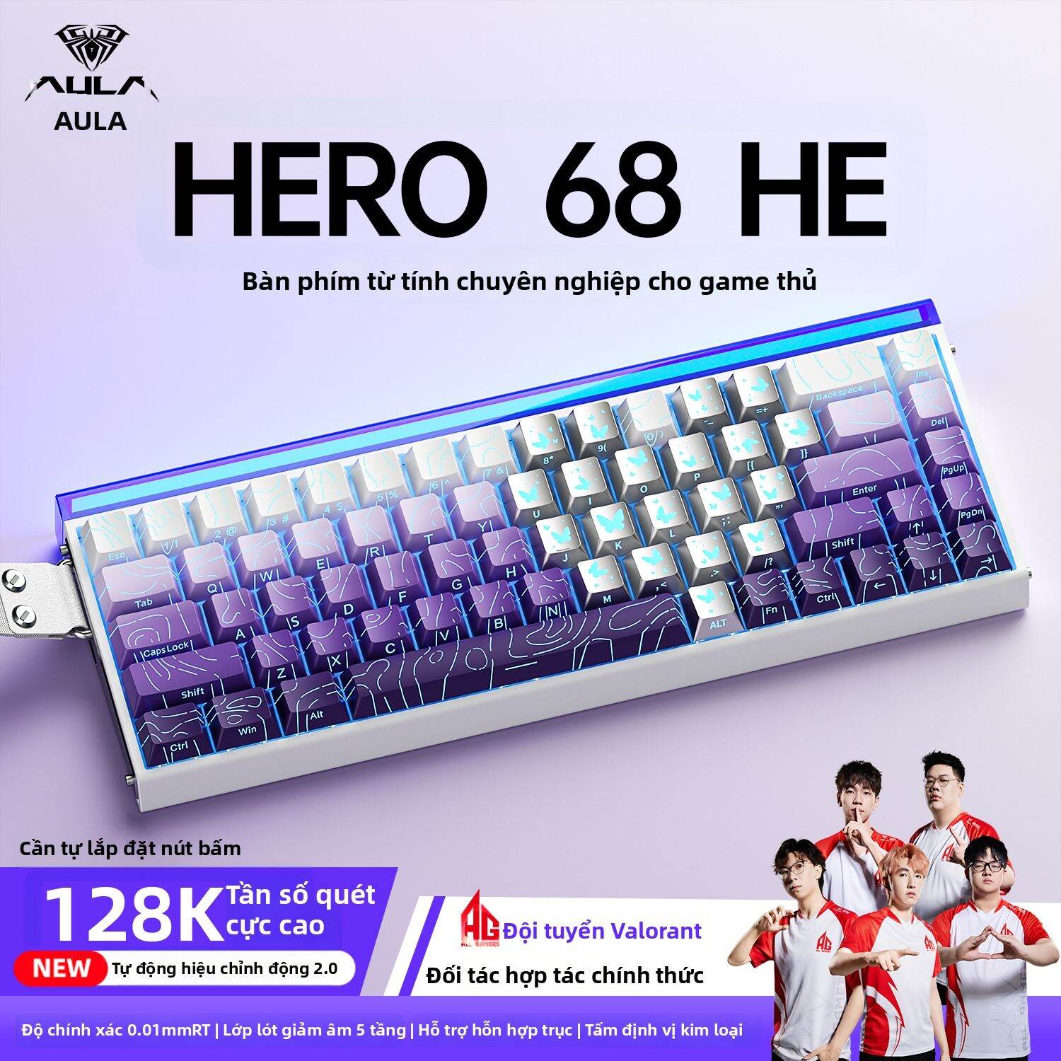 AULA | Bàn phím cơ Switch Từ AULA Hero68, Chuyên Dụng Chơi Game FPS Valorant, LED RGB, Phụ Kiện Gaming Chuyên Nghiệp
