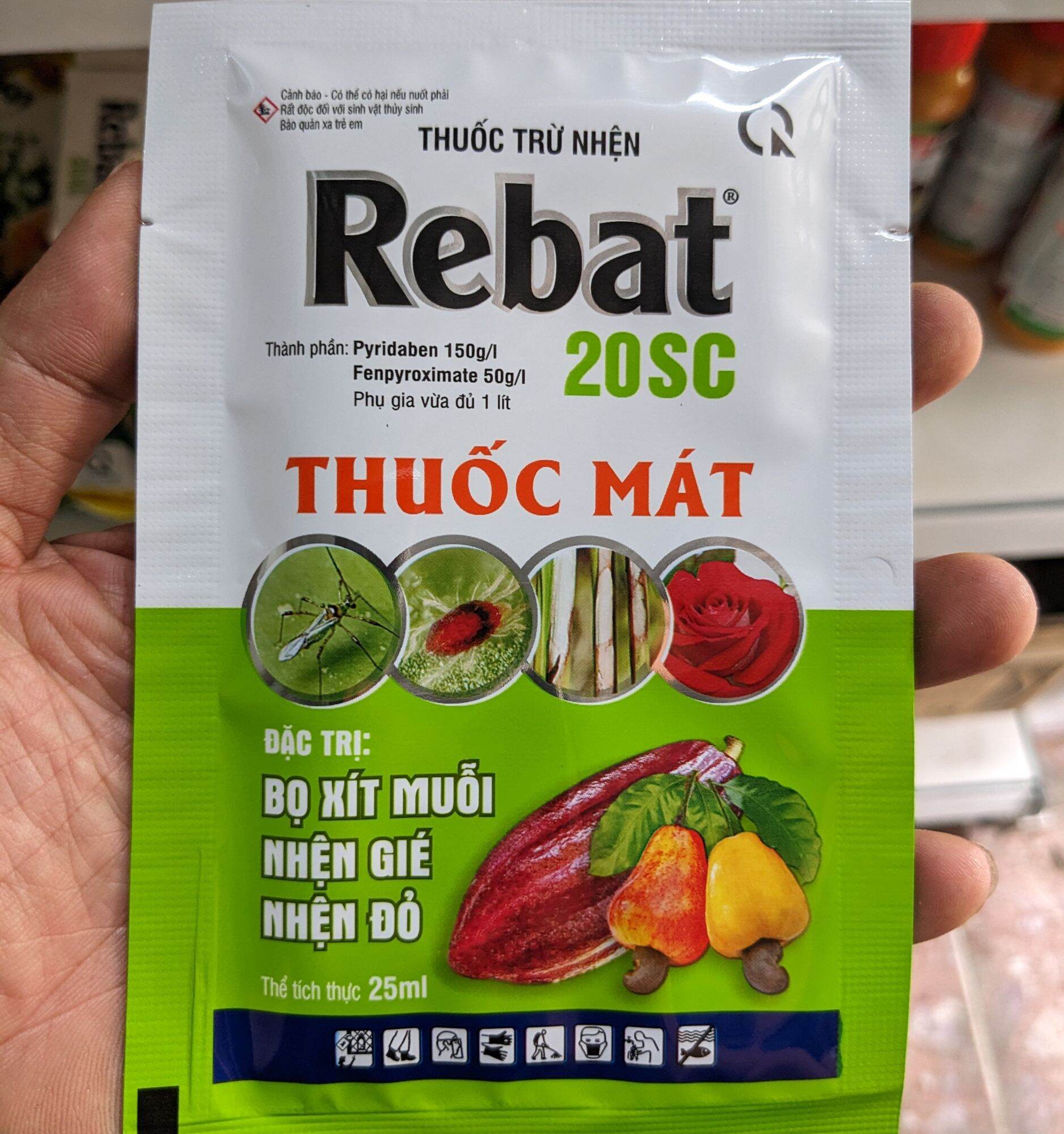 Chế phẩm trừ nhện Rebat 20sc gói 25ml. Xử lý bọ xít muỗi, nhện gié, nhện đỏ cho hoa hồng, dưa hấu, dưa leo không sợ nóng