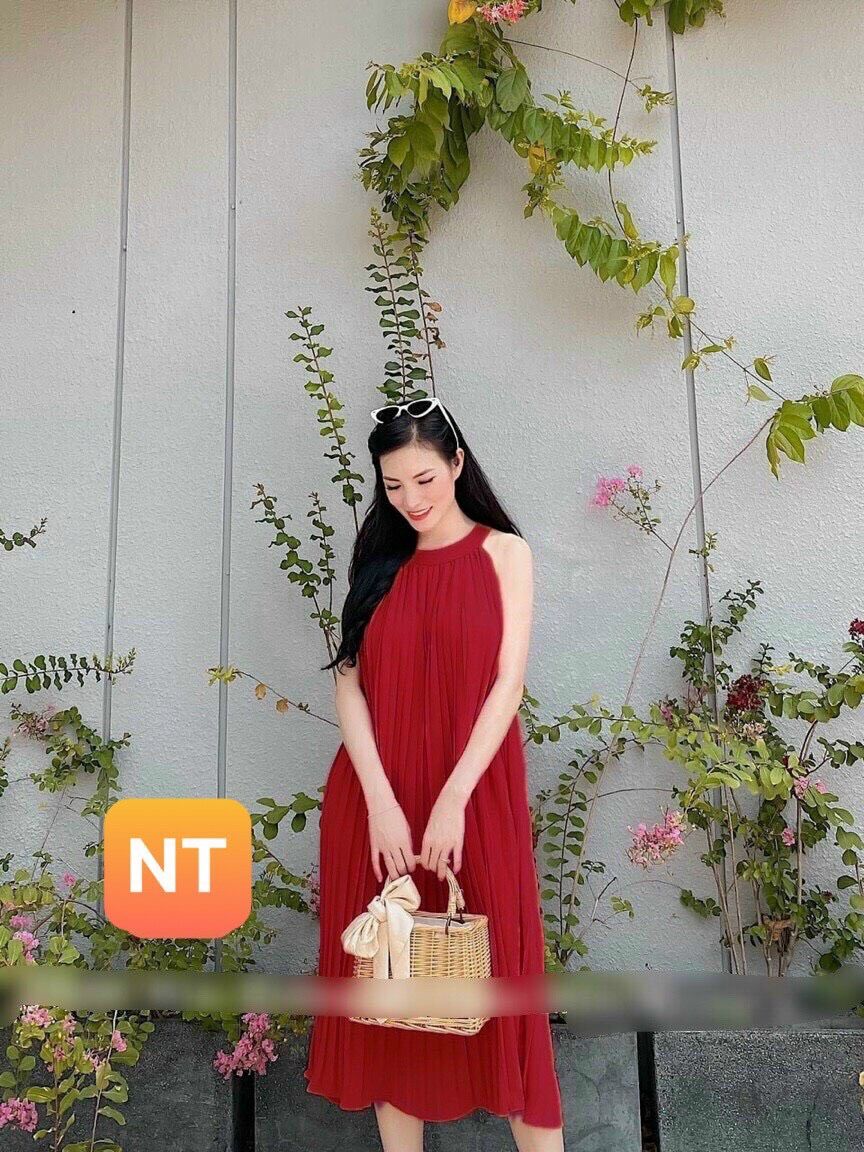 [HCM]Đầm maxi dập ly cổ yếm siêu đẹp hình thật đủ màu