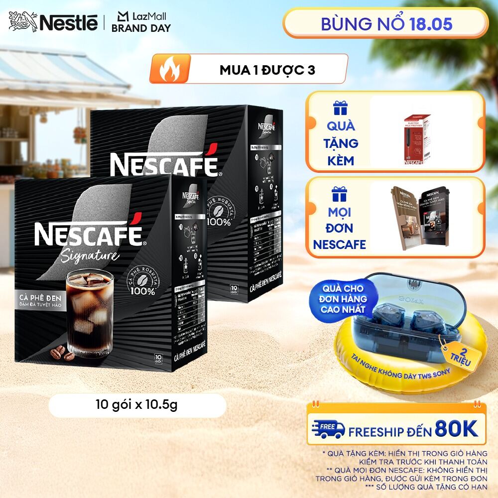 [ƯU ĐÃI THÁNG 5] Combo 2 hộp Cà phê đen hòa tan NESCAFÉ Signature Hộp 10 gói ĐẬM ĐÀ TUYỆT HẢO