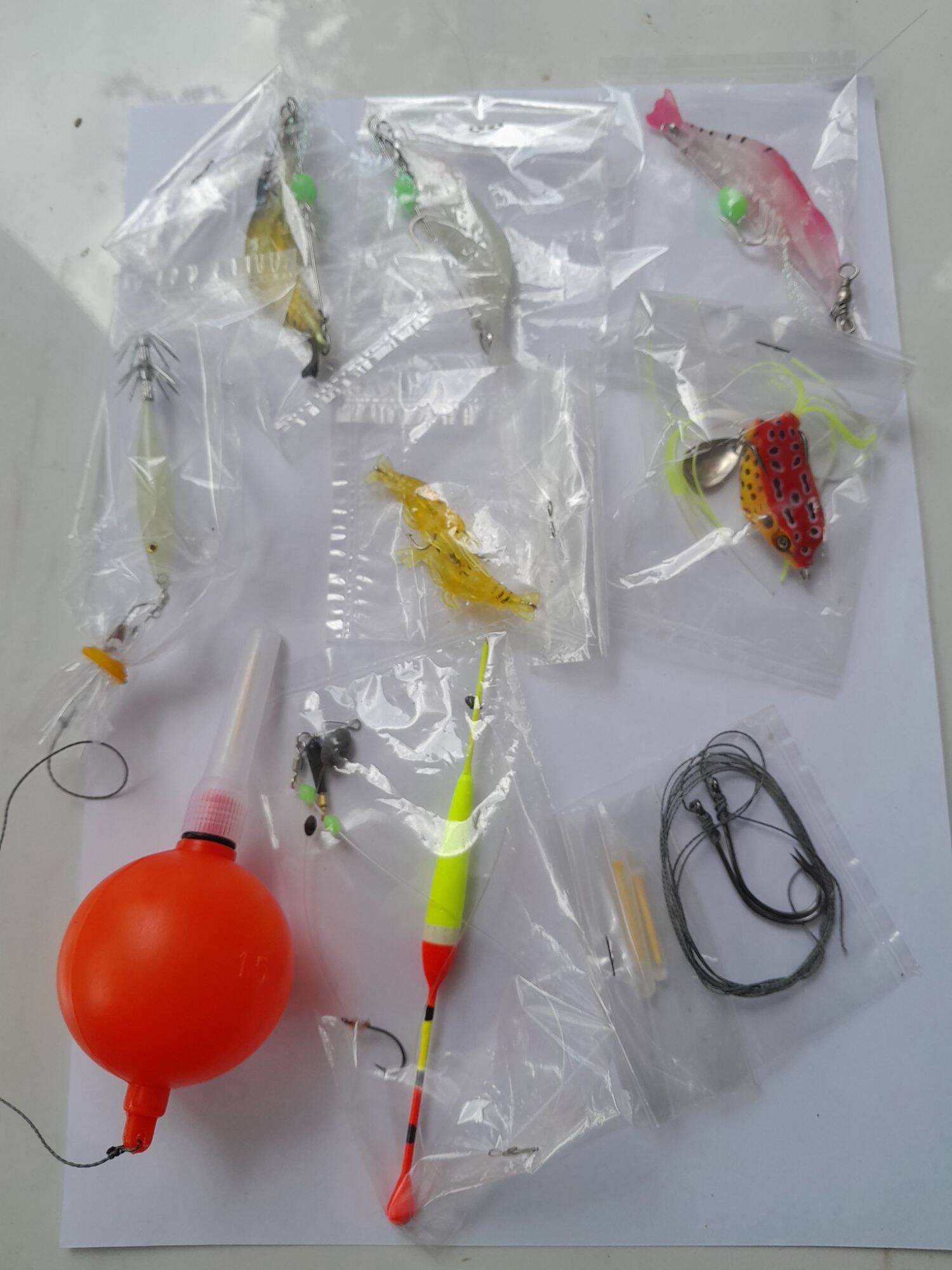Combo mồi câu cá & lưỡi câu( tôm giả, cá giả câu mực, tôm giả, tôm dạ quang, lưỡi câu cá lớn