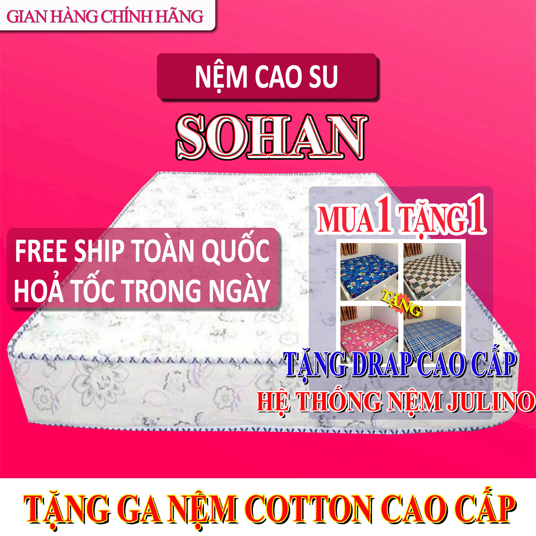 [FREE SHIP] Nệm tặng drap - Nệm Cao Su Diamond Luxury - Sohan Tổng Hợp Cao Cấp  Bảo Hành 15 Năm