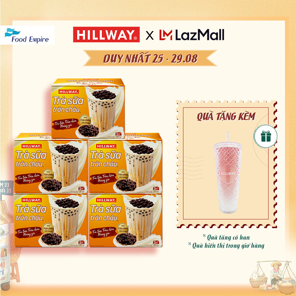 Combo 5 hộp trà sữa trân châu hoà tan - hillway - vị truyền thống