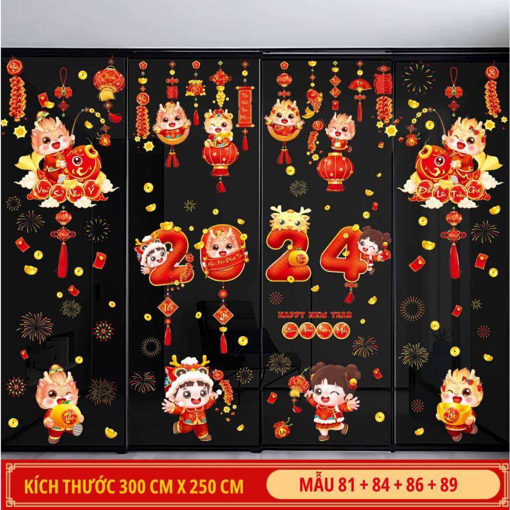 Decal tết 2024 dán kính, dán tường trang trí tết GIÁP THÌN [ nhiều mẫu]