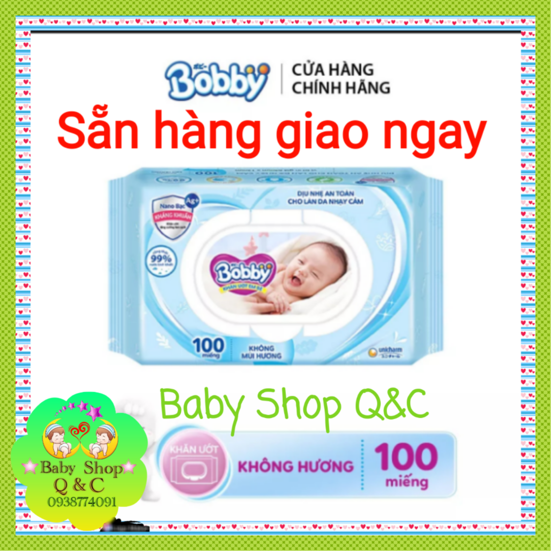 KHĂN ƯỚT BOBBY 100 TỜ LOẠI KHÔNG MÙI MÀU XANH