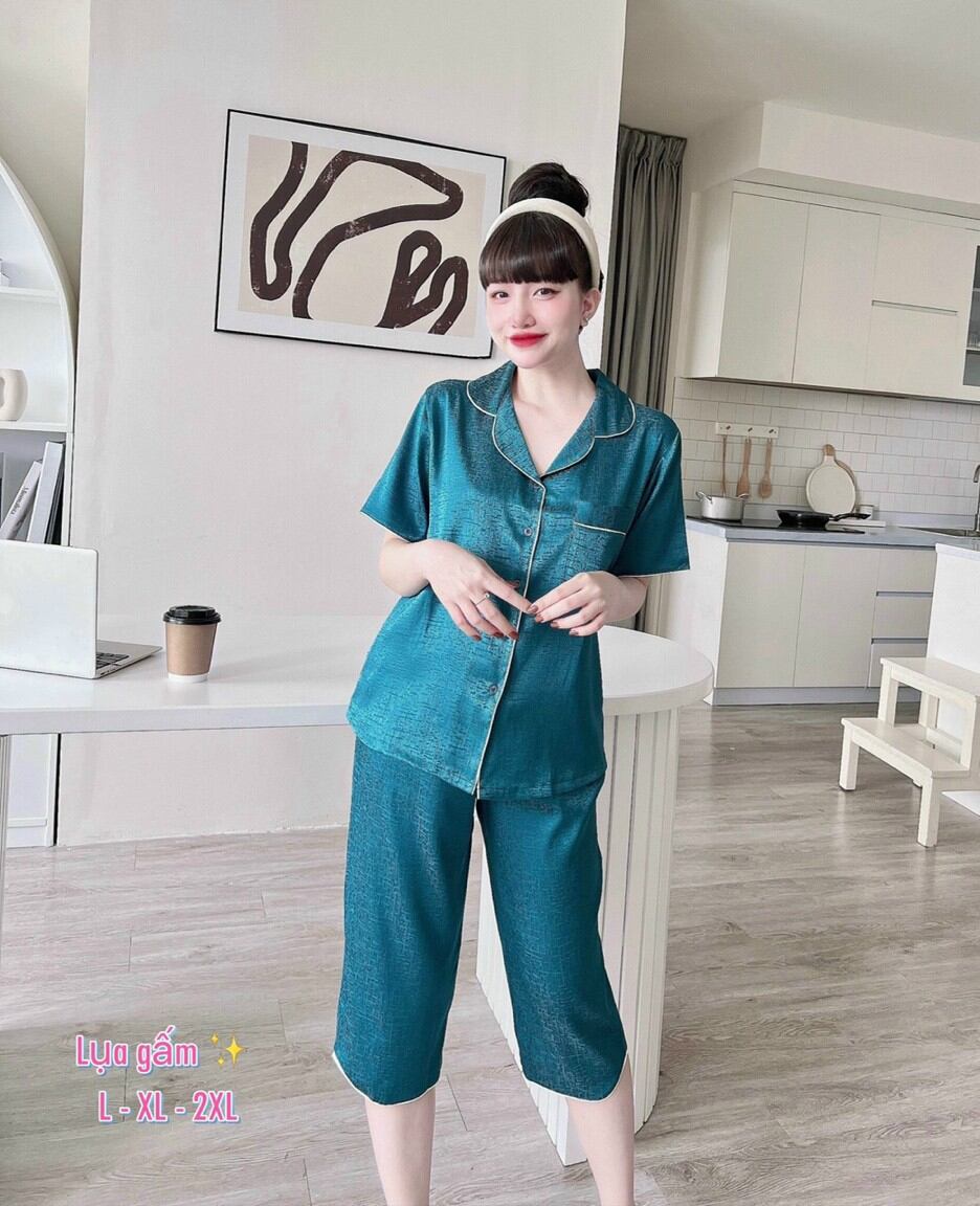 Đồ Bộ Mặc Nhà Pyjama Nữ Lụa Gấm Lửng Hàng Có Size
