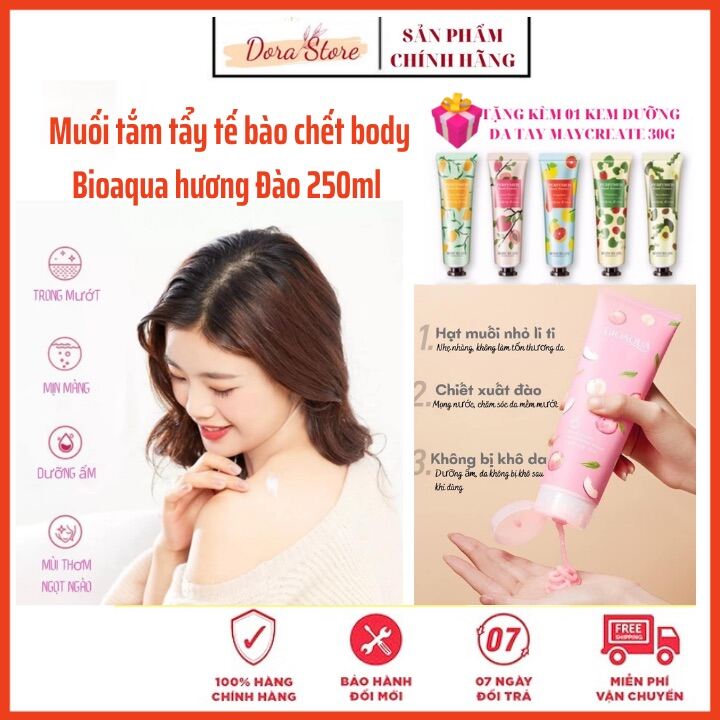 Muối Tắm Tẩy Tế Bào Chết Body Hương Đào Bioaqua 250Ml Muối Tắm Tẩy Da Chết Toàn Thân Giảm Vết Thâm Trắng Mịn Body Scrub Vị Đào Dạng Tuyp Dorastore